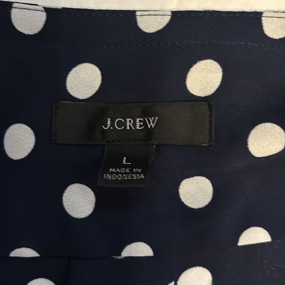 J crew women navy and white polka dotted chiffon blouse pullover L and NWOT - Picture 2 of 3